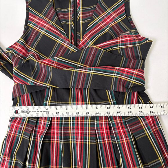 J Crew V Neck Midi Wrap Dress Size 8 Black Red Tartan Plaid Sleeveless AG880 - Picture 10 of 13